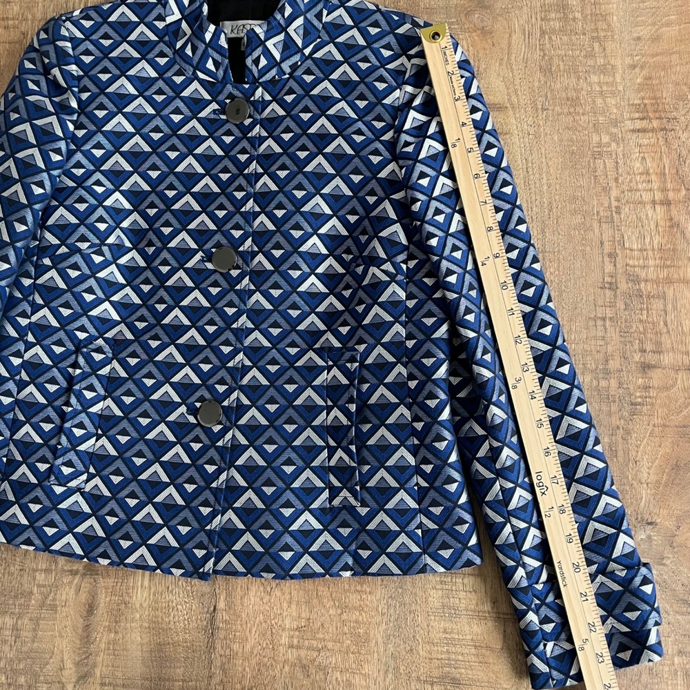 Kasper Womens Blue Geometric Triangle Jacquard Mandarin Collar Blazer Jacket 4 - Picture 9 of 10